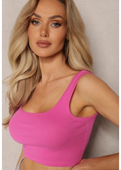 Różowy Tank Top z Elastycznej Bawełny z Głębokim Dekoltem Omaliana ze sklepu renee.pl w kategorii Bluzki damskie - zdjęcie 179888791