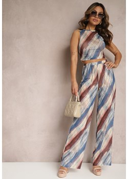 Granatowo-Beżowy Tank Top z Siateczki w Abstrakcyjny Print Nuerena ze sklepu renee.pl w kategorii Bluzki damskie - zdjęcie 179892464