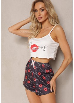 Biało-Czarny Komplet Piżamowy Spodenki High Waist i Krótki Top Urssa ze sklepu renee.pl w kategorii Piżamy damskie - zdjęcie 179893381