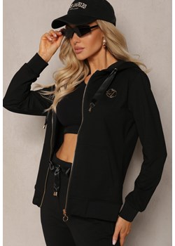 Czarna Bluza z Kapturem na Suwak z Metalową Aplikacją Jevase ze sklepu renee.pl w kategorii Bluzy damskie - zdjęcie 179894834