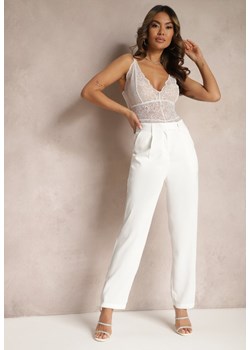 Białe Spodnie o Klasycznym Fasonie z Kieszeniami Dracaisa ze sklepu renee.pl w kategorii Spodnie damskie - zdjęcie 179895224