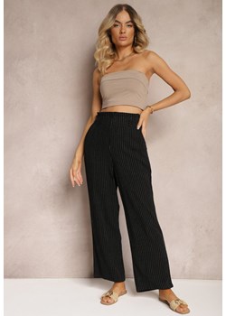 Czarne Spodnie Regular w Prążki High Waist Sallamia ze sklepu renee.pl w kategorii Spodnie damskie - zdjęcie 179896401
