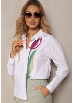 Biała Bawełniana Koszula z Printem w Kształcie Tulipana Aneida ze sklepu renee.pl w kategorii Koszule damskie - zdjęcie 179900172