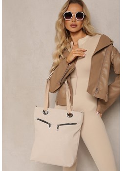 Ciemnobeżowa Torebka z Ozdobnymi Suwakami Rączkami i Paskiem Regulowanym Laiulia ze sklepu renee.pl w kategorii Torby Shopper bag - zdjęcie 179900463