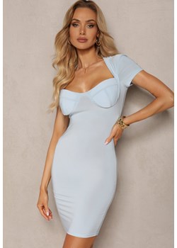 Jasnoniebieska Sukienka Bodycon z Usztywnionym Serduszkowym Dekoltem Asinela ze sklepu renee.pl w kategorii Sukienki - zdjęcie 179900994