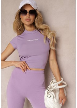 Fioletowy Krótki T-shirt o Dopasowanym Fasonie Ozdobiony Napisem Haliana ze sklepu renee.pl w kategorii Bluzki damskie - zdjęcie 179902482