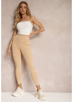 Beżowe Legginsy High Waist z Gumką w Pasie Cloen ze sklepu renee.pl w kategorii Spodnie damskie - zdjęcie 179903074