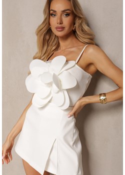 Biały Top z Dodatkiem Wiskozy na Ramiączkach z Regulacją Ozdobiony Kwiatową Aplikacją Vienara ze sklepu renee.pl w kategorii Bluzki damskie - zdjęcie 179903342