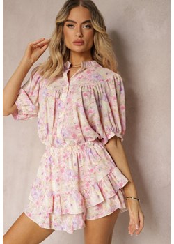 Fioletowe Spódnico-Szorty High Waist z Gumką w Pasie i Falbanką Gleiana ze sklepu renee.pl w kategorii Szorty - zdjęcie 179904411