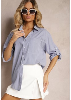 Granatowa Bawełniana Koszula w Paski o Klasycznym Kroju Caldonis ze sklepu renee.pl w kategorii Koszule damskie - zdjęcie 179905234