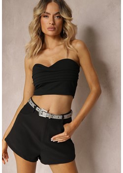 Czarne Szorty High Waist z Ozdobnym Brokatowym Paskiem Klinna ze sklepu renee.pl w kategorii Szorty - zdjęcie 179905440