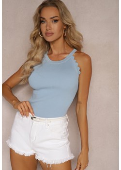 Niebieski Casualowy Prążkowany Top z Wiskozą Wykończony Koronką Luvia ze sklepu renee.pl w kategorii Bluzki damskie - zdjęcie 179908532