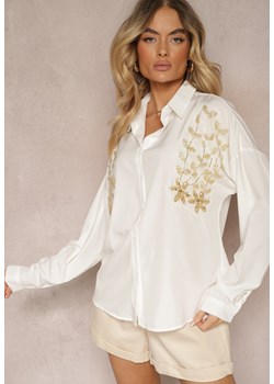 Biała Casualowa Koszula Ozdobiona z Przodu Aplikacją Nestalisa ze sklepu renee.pl w kategorii Koszule damskie - zdjęcie 179908734