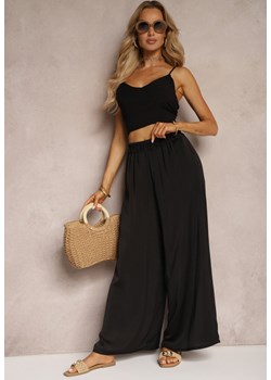 Czarne Wiskozowe Spodnie Szerokie High Waist Rissalene ze sklepu renee.pl w kategorii Spodnie damskie - zdjęcie 179909343