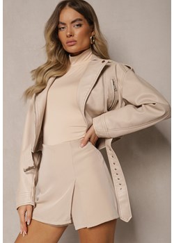 Beżowe Spódnico-Szorty High Waist z Rozcięciem Vikone ze sklepu renee.pl w kategorii Szorty - zdjęcie 179909550