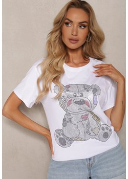 Biały T-shirt z Bawełny Ozdobiony Cyrkoniami Indilla ze sklepu renee.pl w kategorii Bluzki damskie - zdjęcie 179910074
