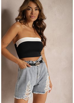 Jasnoniebieskie Bawełniane Szorty Jeansowe z Paskiem i Przetarciami High Waist Vikisona ze sklepu renee.pl w kategorii Szorty - zdjęcie 179911130