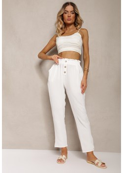 Białe Spodnie Typu Paper Bag High Waist z Gumką w Talii Salvavia ze sklepu renee.pl w kategorii Spodnie damskie - zdjęcie 179913102