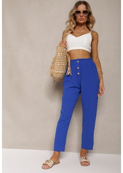 Granatowo-Niebieskie Spodnie Typu Paper Bag High Waist z Gumką w Talii Salvavia ze sklepu renee.pl w kategorii Spodnie damskie - zdjęcie 179913112