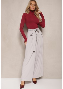 Szare Eleganckie Spodnie w Garniturowym Stylu High Waist Ozdobione Paskiem w Talii Wenelsea ze sklepu renee.pl w kategorii Spodnie damskie - zdjęcie 179914820