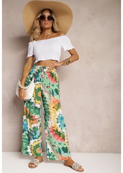 Zielone Wiskozowe Spodnie o Szerokim Kroju High Waist Tie Dye z Gumką w Talii Nalflea ze sklepu renee.pl w kategorii Spodnie damskie - zdjęcie 179915060