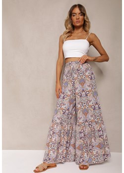 Jasnoniebieskie Spodnie z Rozszerzanymi Nogawkami z Wiskozy High Waist z Gumką w Talii Nasie ze sklepu renee.pl w kategorii Spodnie damskie - zdjęcie 179917223