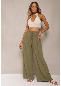 Ciemnozielone Szerokie Spodnie High Waist z Gumką w Talii Ilnena ze sklepu renee.pl w kategorii Spodnie damskie - zdjęcie 179918062