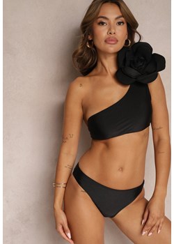 Czarne Bikini 2-Częściowe Stanik z Aplikacją Kwiatu na Jedno Ramię Majtki Typu Figi Valmelba ze sklepu renee.pl w kategorii Stroje kąpielowe - zdjęcie 179918950