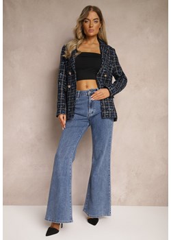 Granatowe Jeansy z Bawełny o Kroju Dzwonów High Waist Navilis ze sklepu renee.pl w kategorii Jeansy damskie - zdjęcie 179919782