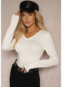 Biała Bawełniana Bluzka Longsleeve z Dekoltem w Kształcie Litery V Kairelle ze sklepu renee.pl w kategorii Bluzki damskie - zdjęcie 179925202