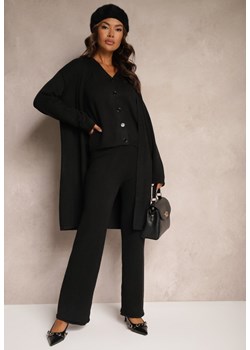 Czarny Komplet Dzianinowy z Wełną Spodnie Długi Kardigan i Top na Guziki Dailith ze sklepu renee.pl w kategorii Komplety i garnitury damskie - zdjęcie 179925492