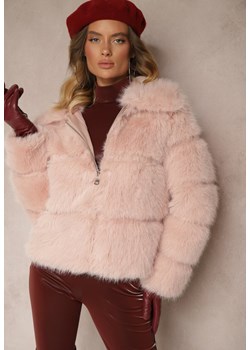 Różowa Pikowana Kurtka Futrzana z Eleganckim Kołnierzem Sinadrea ze sklepu renee.pl w kategorii Futra damskie - zdjęcie 179926974