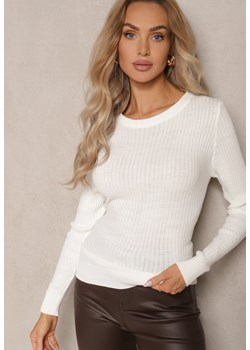 Biała Casualowy Sweter z Prążkowanego Materiału Zintra ze sklepu renee.pl w kategorii Swetry damskie - zdjęcie 179927901