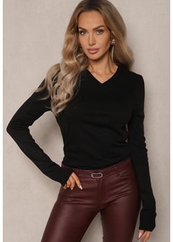 Czarny Casualowy Sweter z Dekoltem w Serek Amitta ze sklepu renee.pl w kategorii Swetry damskie - zdjęcie 179927941
