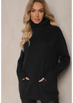 Czarny Casualowy Golf z Domieszką Wiskozy Ozdobiony Małymi Kieszeniami Viasya ze sklepu renee.pl w kategorii Swetry damskie - zdjęcie 179928651