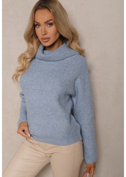 Jasnoniebieski Klasyczny Golf z Wełną i Obszernym Kołnierzem Zemilda ze sklepu renee.pl w kategorii Swetry damskie - zdjęcie 179930072