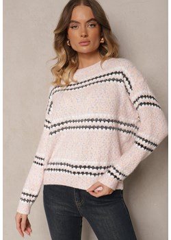 Jasnoróżowy Sweter z Bawełną w Paski Siadora ze sklepu renee.pl w kategorii Swetry damskie - zdjęcie 179931963