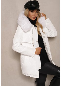 Biała Kurtka Wiązana w Pasie z Kapturem i Odpinanym Futerkiem Tintethia ze sklepu renee.pl w kategorii Kurtki damskie - zdjęcie 179934643