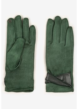 Zielone Eleganckie Rękawiczki z Bawełną i Wywiniętą Aplikacją przy Nadgarstku Sissemi ze sklepu renee.pl w kategorii Rękawiczki damskie - zdjęcie 179937782