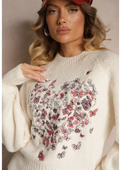 Jasnobeżowy Sweter z Bawełną i Wzorem w Motyle Galedi ze sklepu renee.pl w kategorii Swetry damskie - zdjęcie 179937942