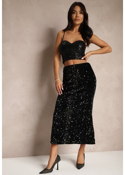 Czarna Koktajlowa Spódnica High Waist w Cekiny Melimi ze sklepu renee.pl w kategorii Spódnice - zdjęcie 179937973