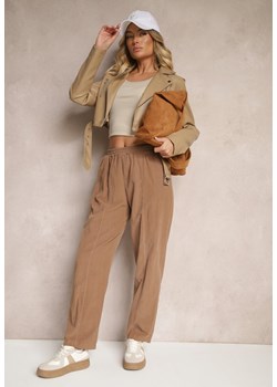 Brązowe Bawełniane Spodnie High Waist w Klasycznym Stylu Arivora ze sklepu renee.pl w kategorii Spodnie damskie - zdjęcie 179942022