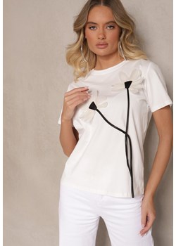 Biały Bawełniany T-shirt z Kwiatowym Motywem Nalathra ze sklepu renee.pl w kategorii Bluzki damskie - zdjęcie 179942704