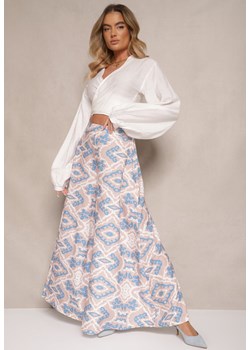 Białe Szerokie Spodnie z Wiskozy High Waist w Geometryczny Wzór Firdexia ze sklepu renee.pl w kategorii Spodnie damskie - zdjęcie 179946143