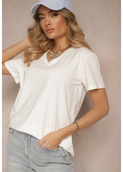 Biały T-shirt z Bawełny z Dekoltem w Serek Tanirea ze sklepu renee.pl w kategorii Bluzki damskie - zdjęcie 179947441