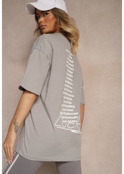 Szara Koszulka o Fasonie T-shirt z Napisami Na Plecach i na Przodzie Seninora ze sklepu renee.pl w kategorii Bluzki damskie - zdjęcie 179947761