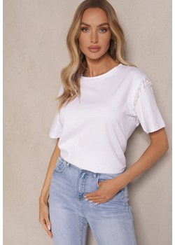 Biały T-shirt z Bawełny z Koralikami Vlerra ze sklepu renee.pl w kategorii Bluzki damskie - zdjęcie 179947961