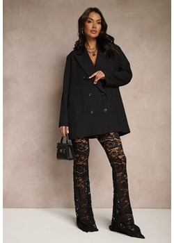 Czarna Marynarka Dwurzędowa o Przedłużonym Fasonie Pilinne ze sklepu renee.pl w kategorii Marynarki damskie - zdjęcie 179948190
