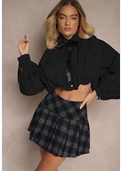 Czarna Bufiasta Koszula z Bawełny w Stylu Retro z Ozdobną Kokardą Frulla ze sklepu renee.pl w kategorii Koszule damskie - zdjęcie 179949304