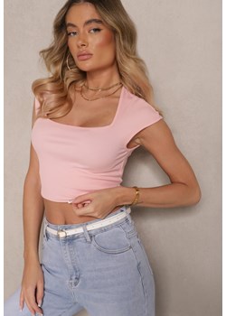 Różowy T-shirt z Wiskozą o Dopasowanym Kroju z Kwadratowym Dekoltem Alathia ze sklepu renee.pl w kategorii Bluzki damskie - zdjęcie 179950930